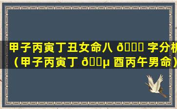 甲子丙寅丁丑女命八 🐒 字分析（甲子丙寅丁 🐵 酉丙午男命）